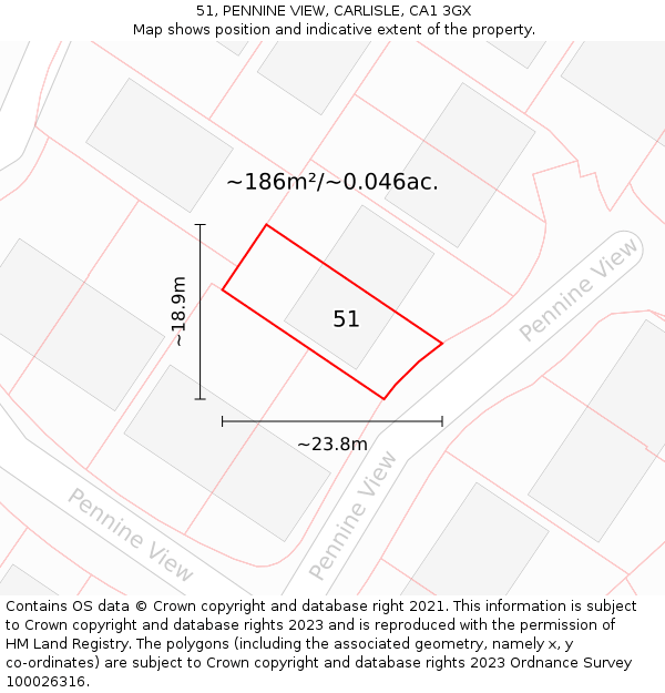 51, PENNINE VIEW, CARLISLE, CA1 3GX: Plot and title map
