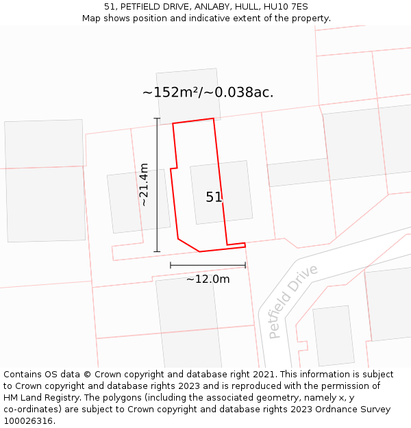 51, PETFIELD DRIVE, ANLABY, HULL, HU10 7ES: Plot and title map