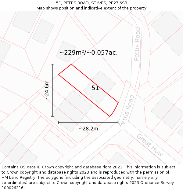 51, PETTIS ROAD, ST IVES, PE27 6SR: Plot and title map