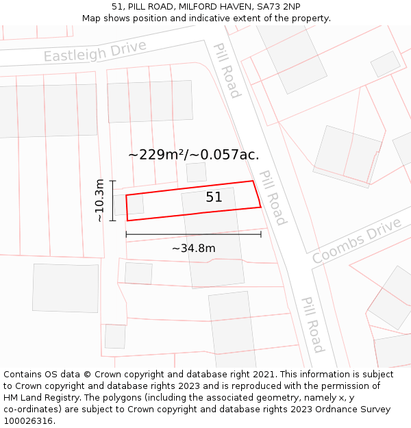 51, PILL ROAD, MILFORD HAVEN, SA73 2NP: Plot and title map