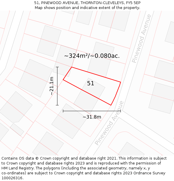 51, PINEWOOD AVENUE, THORNTON-CLEVELEYS, FY5 5EP: Plot and title map