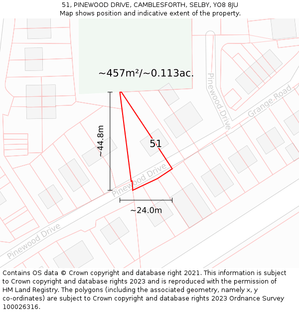 51, PINEWOOD DRIVE, CAMBLESFORTH, SELBY, YO8 8JU: Plot and title map