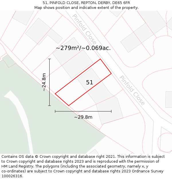 51, PINFOLD CLOSE, REPTON, DERBY, DE65 6FR: Plot and title map
