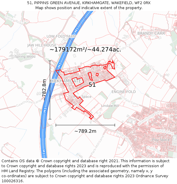 51, PIPPINS GREEN AVENUE, KIRKHAMGATE, WAKEFIELD, WF2 0RX: Plot and title map