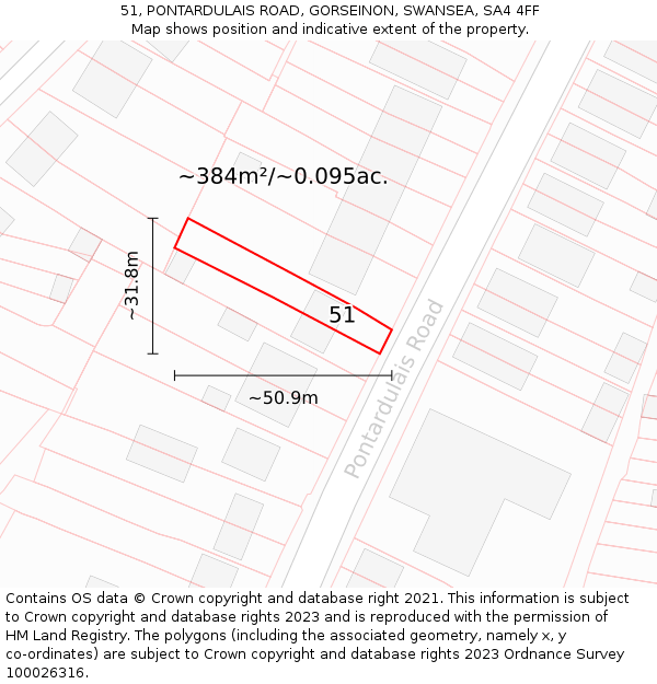 51, PONTARDULAIS ROAD, GORSEINON, SWANSEA, SA4 4FF: Plot and title map