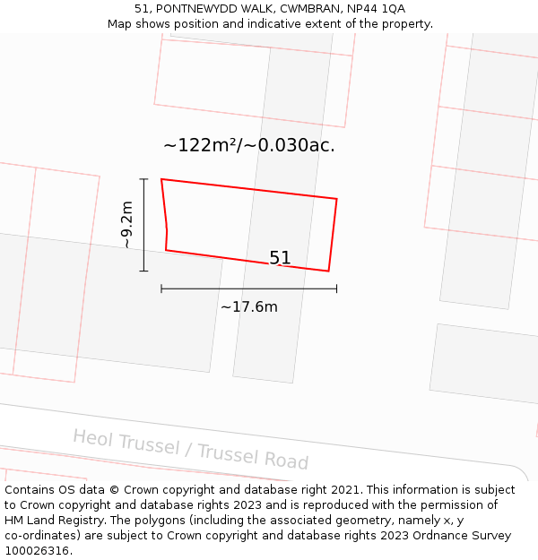 51, PONTNEWYDD WALK, CWMBRAN, NP44 1QA: Plot and title map