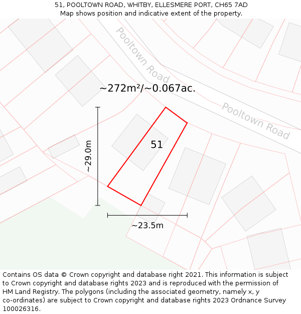 51, POOLTOWN ROAD, WHITBY, ELLESMERE PORT, CH65 7AD: Plot and title map