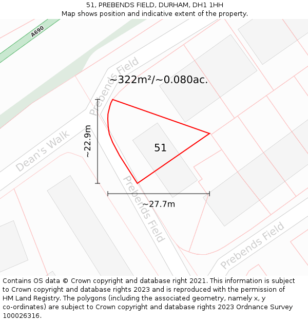 51, PREBENDS FIELD, DURHAM, DH1 1HH: Plot and title map