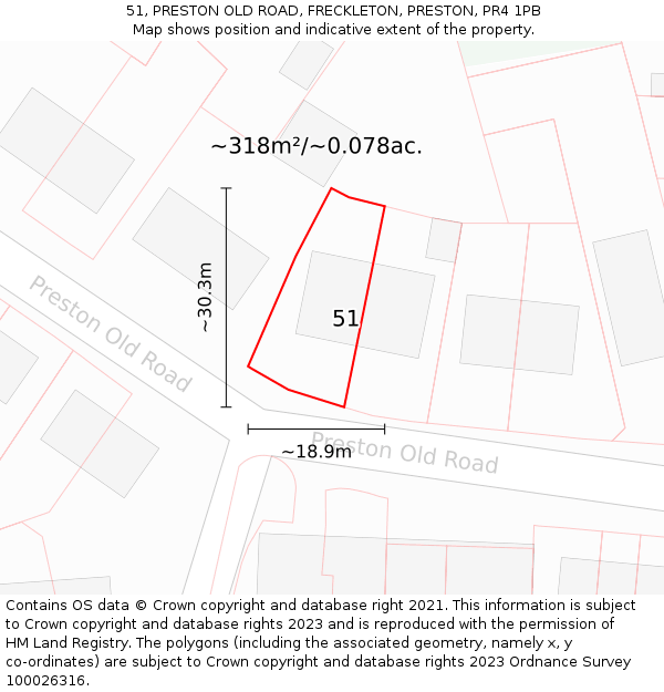 51, PRESTON OLD ROAD, FRECKLETON, PRESTON, PR4 1PB: Plot and title map