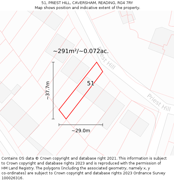 51, PRIEST HILL, CAVERSHAM, READING, RG4 7RY: Plot and title map