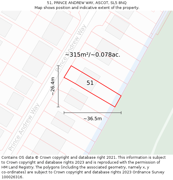 51, PRINCE ANDREW WAY, ASCOT, SL5 8NQ: Plot and title map