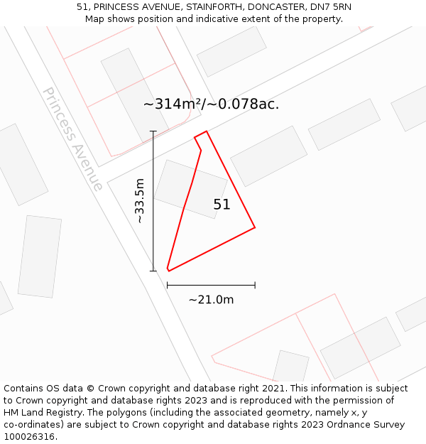 51, PRINCESS AVENUE, STAINFORTH, DONCASTER, DN7 5RN: Plot and title map