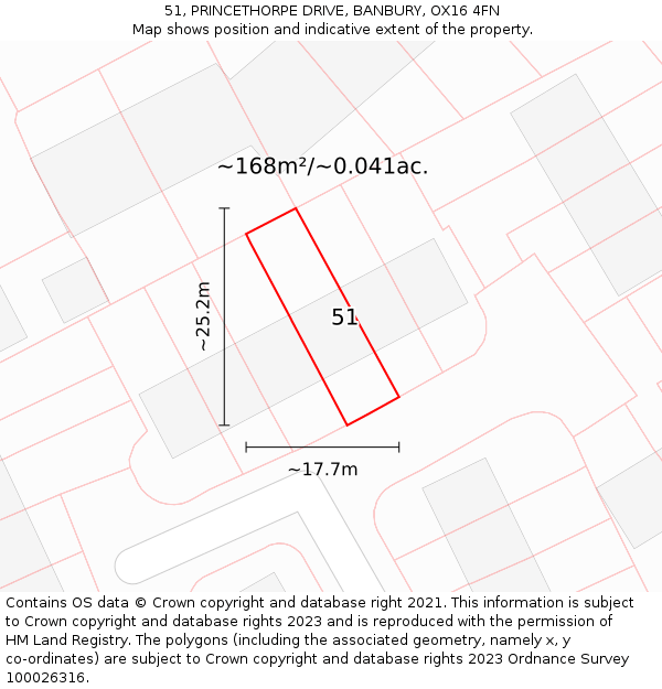 51, PRINCETHORPE DRIVE, BANBURY, OX16 4FN: Plot and title map
