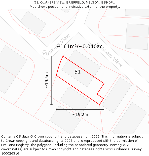 51, QUAKERS VIEW, BRIERFIELD, NELSON, BB9 5PU: Plot and title map