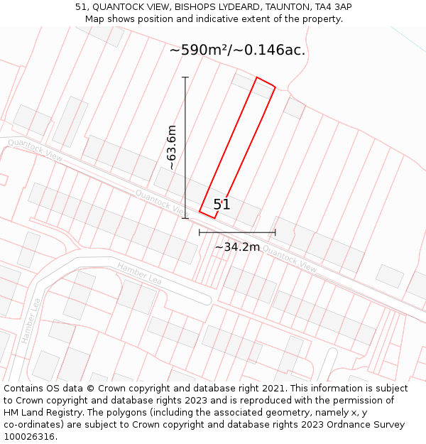 51, QUANTOCK VIEW, BISHOPS LYDEARD, TAUNTON, TA4 3AP: Plot and title map