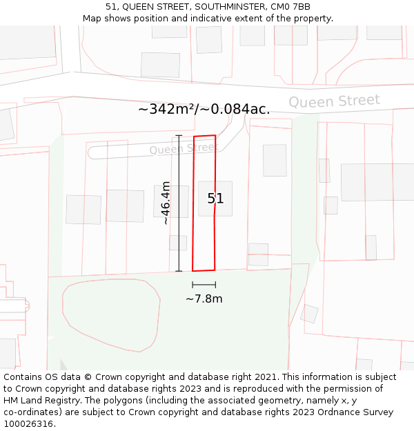 51, QUEEN STREET, SOUTHMINSTER, CM0 7BB: Plot and title map