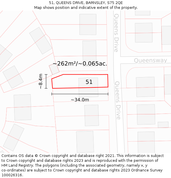 51, QUEENS DRIVE, BARNSLEY, S75 2QE: Plot and title map