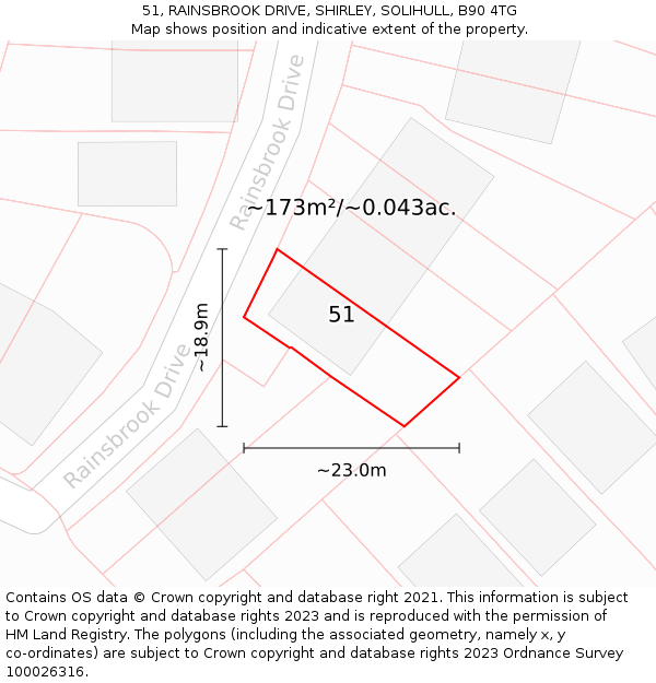 51, RAINSBROOK DRIVE, SHIRLEY, SOLIHULL, B90 4TG: Plot and title map