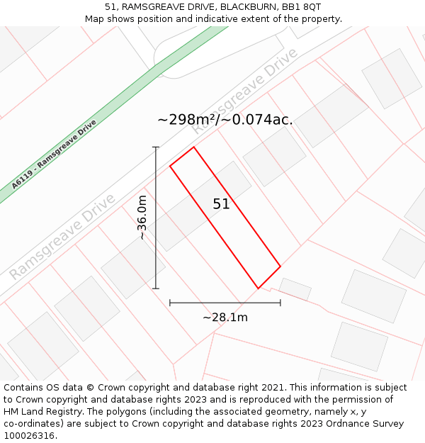 51, RAMSGREAVE DRIVE, BLACKBURN, BB1 8QT: Plot and title map