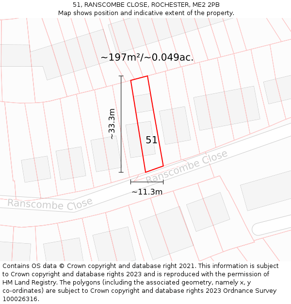 51, RANSCOMBE CLOSE, ROCHESTER, ME2 2PB: Plot and title map