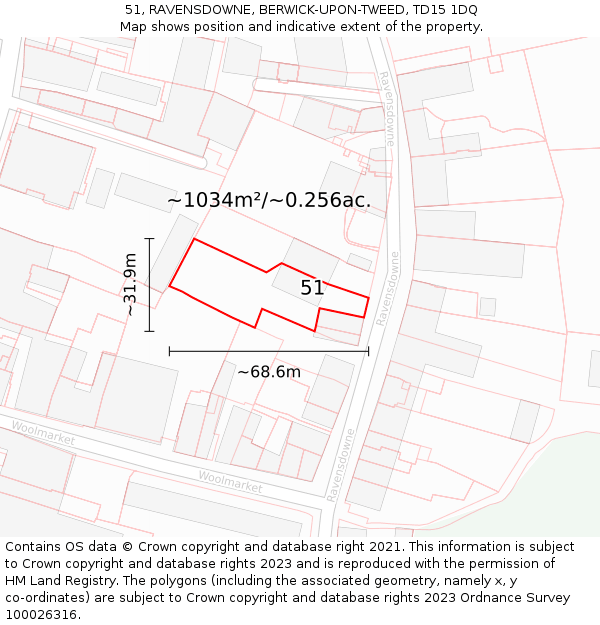 51, RAVENSDOWNE, BERWICK-UPON-TWEED, TD15 1DQ: Plot and title map