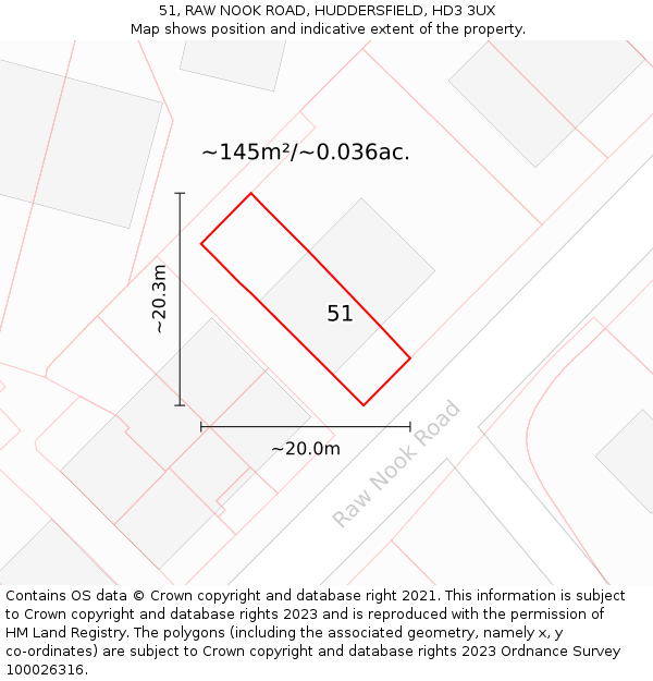 51, RAW NOOK ROAD, HUDDERSFIELD, HD3 3UX: Plot and title map