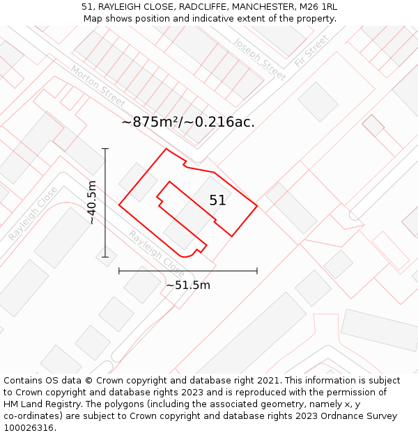 51, RAYLEIGH CLOSE, RADCLIFFE, MANCHESTER, M26 1RL: Plot and title map
