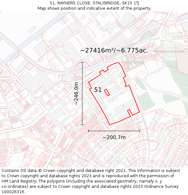 51, RAYNERS CLOSE, STALYBRIDGE, SK15 1TJ: Plot and title map