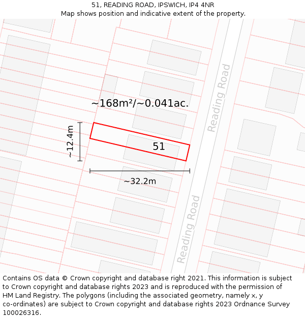 51, READING ROAD, IPSWICH, IP4 4NR: Plot and title map