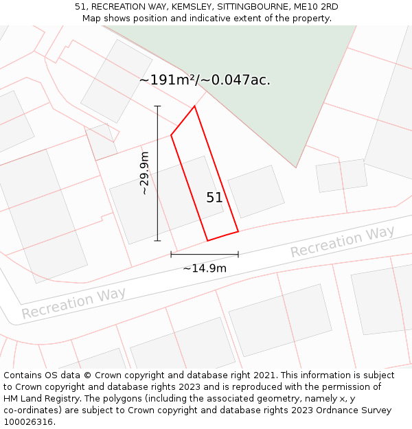 51, RECREATION WAY, KEMSLEY, SITTINGBOURNE, ME10 2RD: Plot and title map