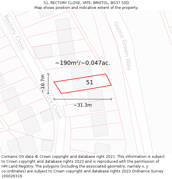 51, RECTORY CLOSE, YATE, BRISTOL, BS37 5SD: Plot and title map