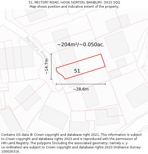 51, RECTORY ROAD, HOOK NORTON, BANBURY, OX15 5QQ: Plot and title map