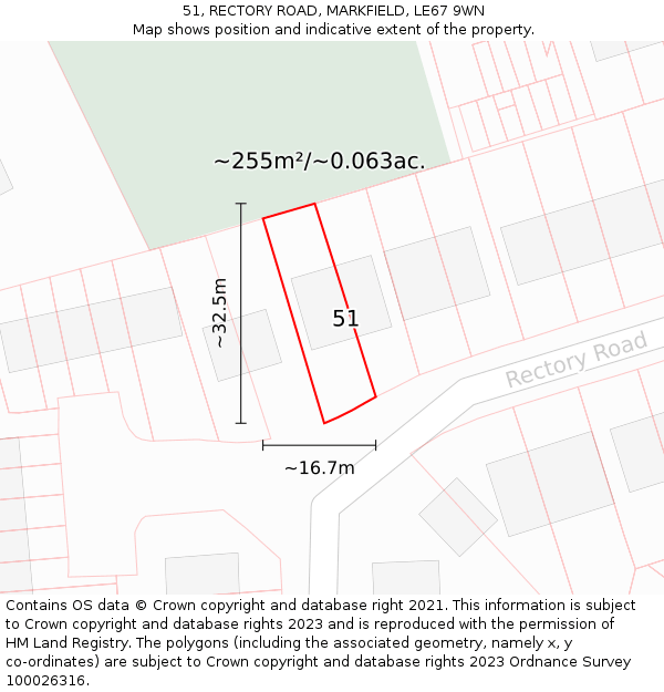 51, RECTORY ROAD, MARKFIELD, LE67 9WN: Plot and title map