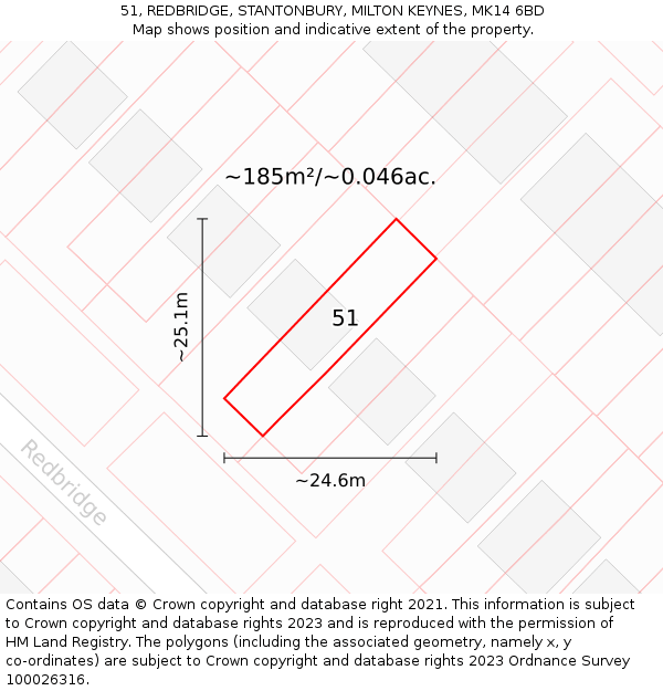 51, REDBRIDGE, STANTONBURY, MILTON KEYNES, MK14 6BD: Plot and title map