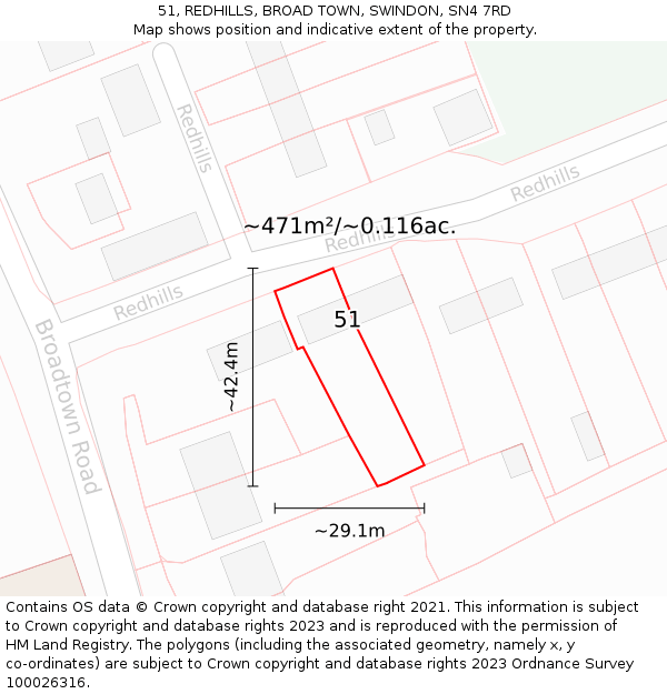 51, REDHILLS, BROAD TOWN, SWINDON, SN4 7RD: Plot and title map