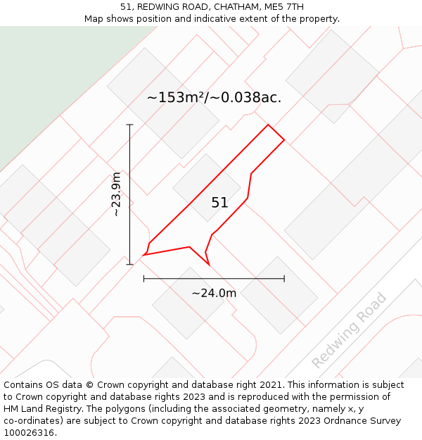 51, REDWING ROAD, CHATHAM, ME5 7TH: Plot and title map