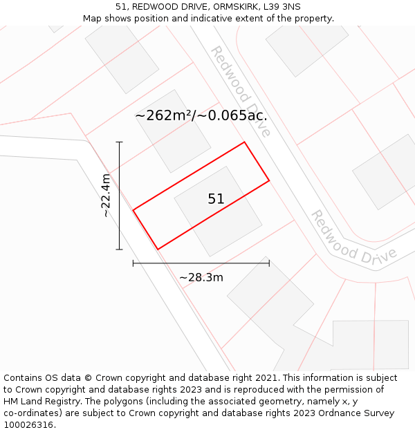 51, REDWOOD DRIVE, ORMSKIRK, L39 3NS: Plot and title map