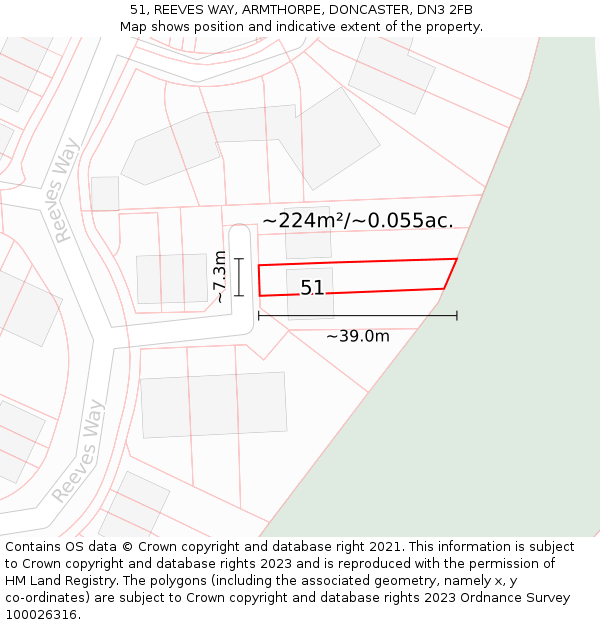 51, REEVES WAY, ARMTHORPE, DONCASTER, DN3 2FB: Plot and title map