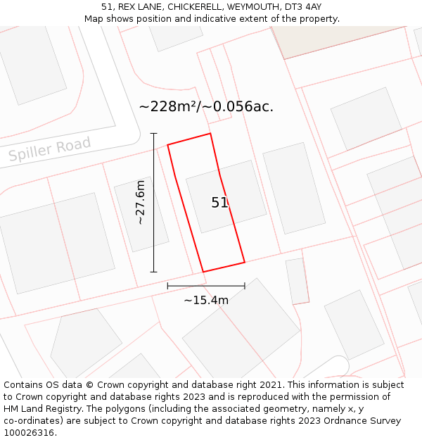 51, REX LANE, CHICKERELL, WEYMOUTH, DT3 4AY: Plot and title map