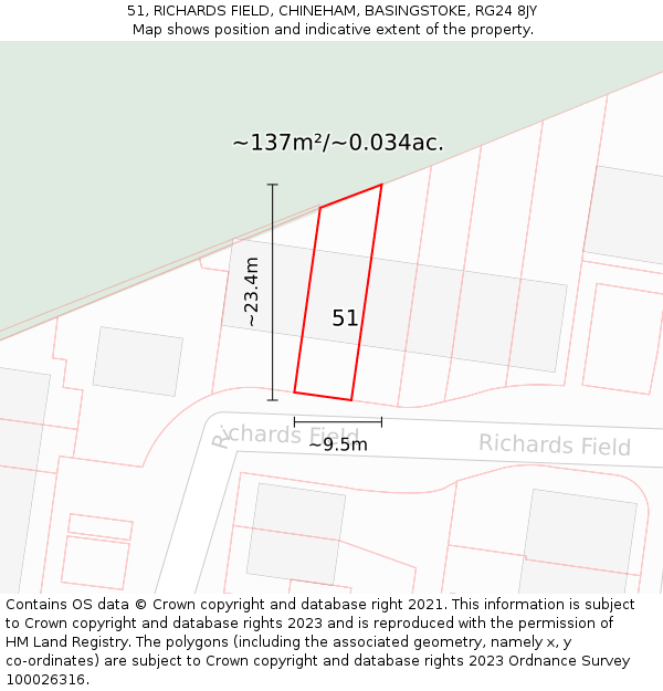 51, RICHARDS FIELD, CHINEHAM, BASINGSTOKE, RG24 8JY: Plot and title map