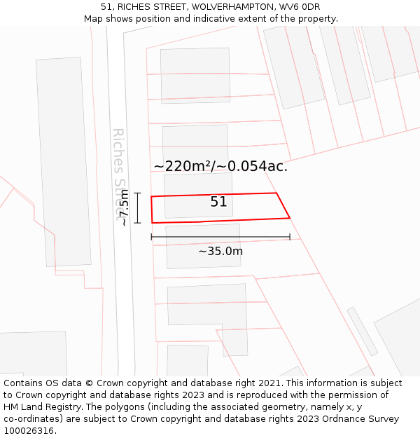51, RICHES STREET, WOLVERHAMPTON, WV6 0DR: Plot and title map