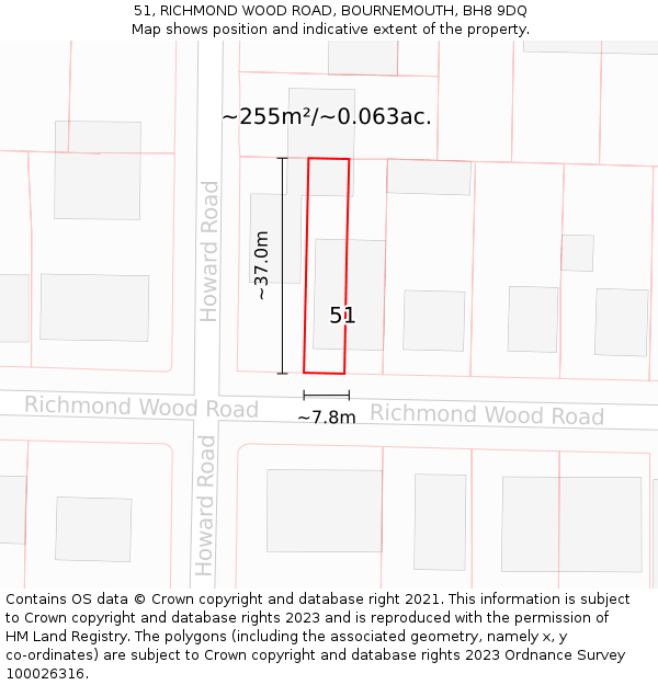 51, RICHMOND WOOD ROAD, BOURNEMOUTH, BH8 9DQ: Plot and title map