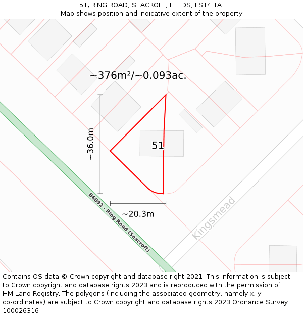 51, RING ROAD, SEACROFT, LEEDS, LS14 1AT: Plot and title map
