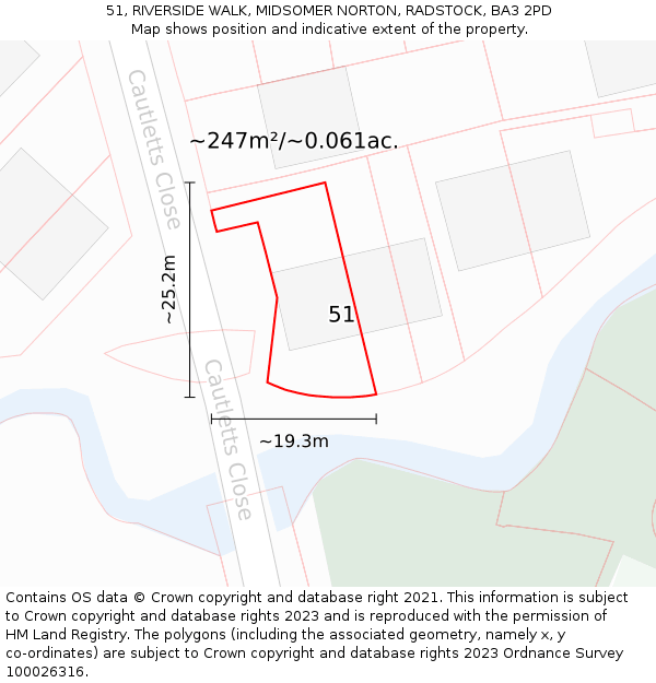 51, RIVERSIDE WALK, MIDSOMER NORTON, RADSTOCK, BA3 2PD: Plot and title map