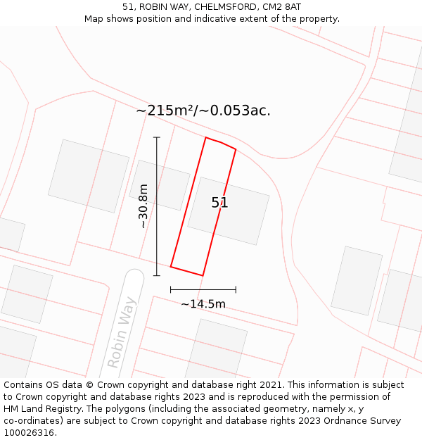 51, ROBIN WAY, CHELMSFORD, CM2 8AT: Plot and title map