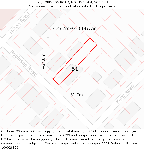 51, ROBINSON ROAD, NOTTINGHAM, NG3 6BB: Plot and title map