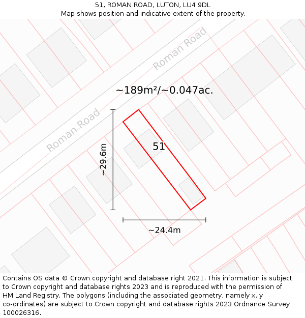 51, ROMAN ROAD, LUTON, LU4 9DL: Plot and title map