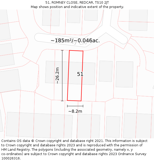 51, ROMNEY CLOSE, REDCAR, TS10 2JT: Plot and title map