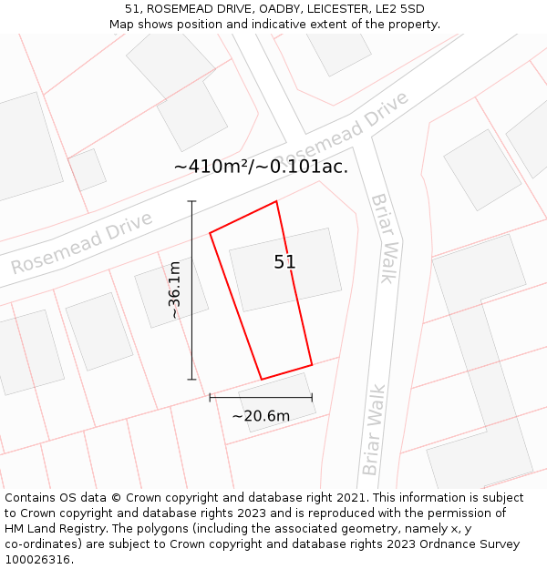 51, ROSEMEAD DRIVE, OADBY, LEICESTER, LE2 5SD: Plot and title map
