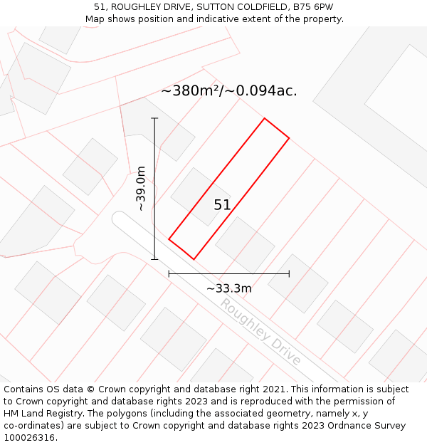 51, ROUGHLEY DRIVE, SUTTON COLDFIELD, B75 6PW: Plot and title map